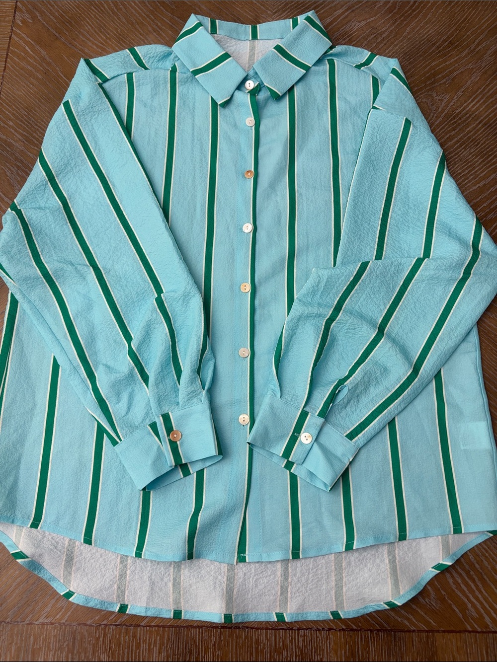 Women’s Light Aqua Green Stripe Button-Up Shirt